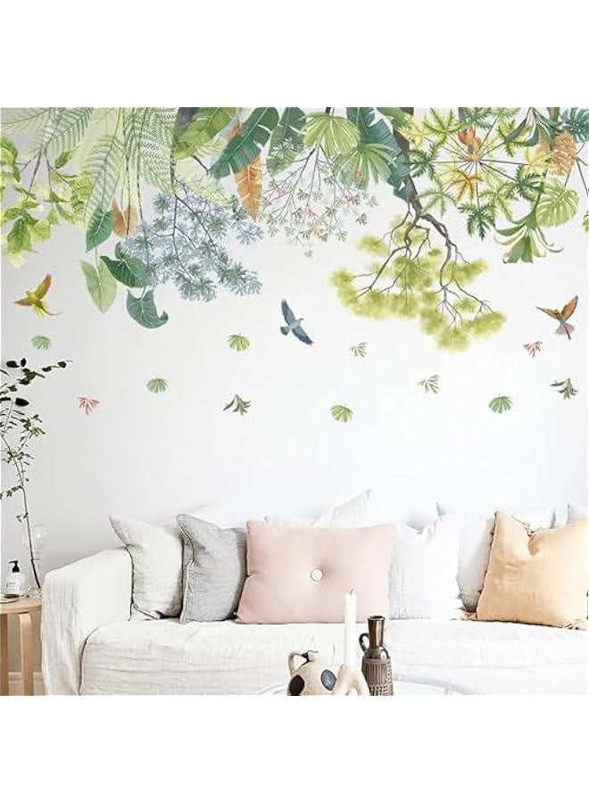 Green Plant Top Line Wall Stickers Garden Flower Wall Art Decals Tropical Plant Birds Wall Decals for Living Room Bedroom Nursery Kitchen Skirting Board Art Decorations - Image 2