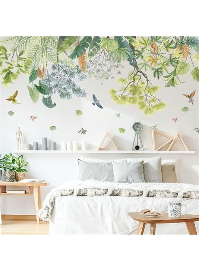 Green Plant Top Line Wall Stickers Garden Flower Wall Art Decals Tropical Plant Birds Wall Decals for Living Room Bedroom Nursery Kitchen Skirting Board Art Decorations - Image 4