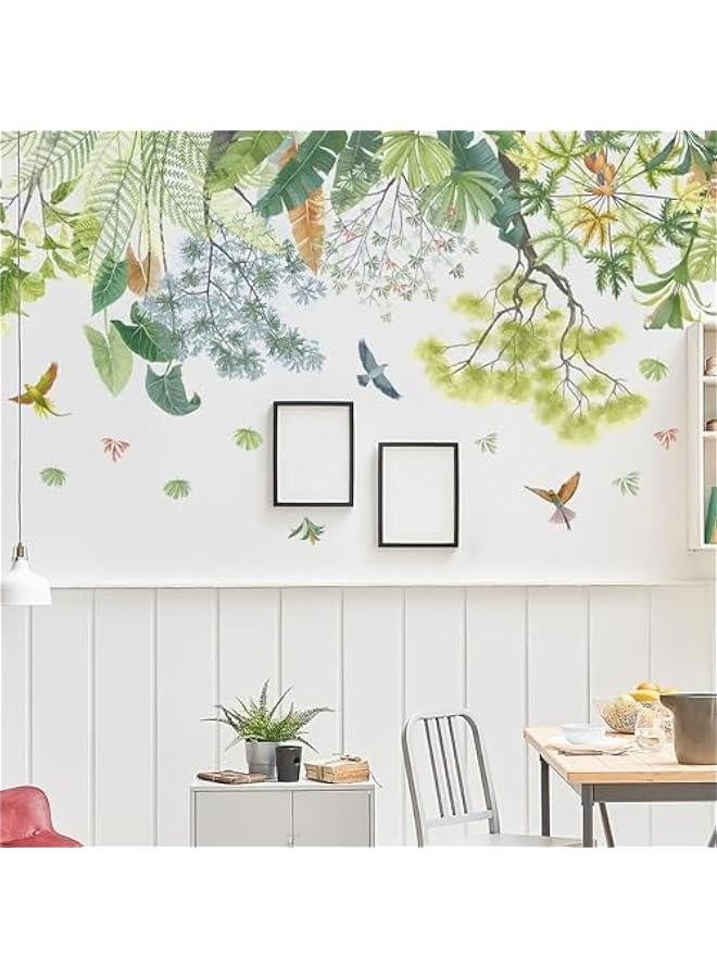 Green Plant Top Line Wall Stickers Garden Flower Wall Art Decals Tropical Plant Birds Wall Decals for Living Room Bedroom Nursery Kitchen Skirting Board Art Decorations - Image 3