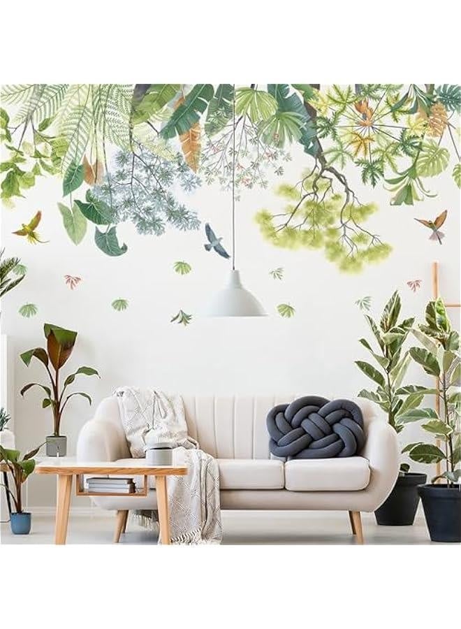Green Plant Top Line Wall Stickers Garden Flower Wall Art Decals Tropical Plant Birds Wall Decals for Living Room Bedroom Nursery Kitchen Skirting Board Art Decorations - Image 1