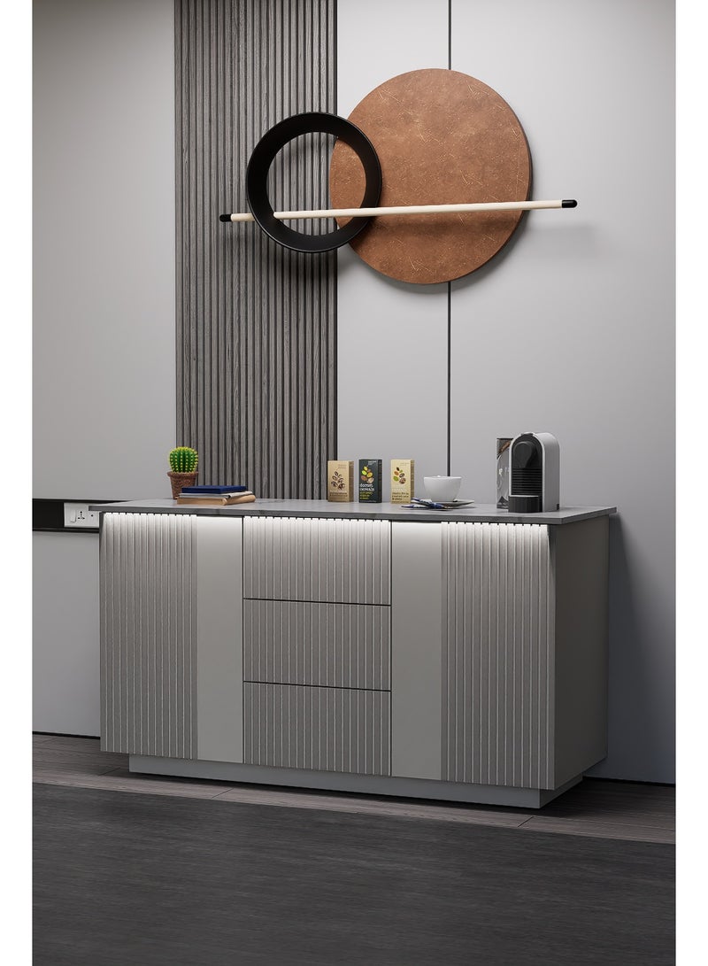 كوفي وورلد ركن قهوة باللون رمادي، صناعة وطنية عصرية بإضاءة جذابة. - Image 3