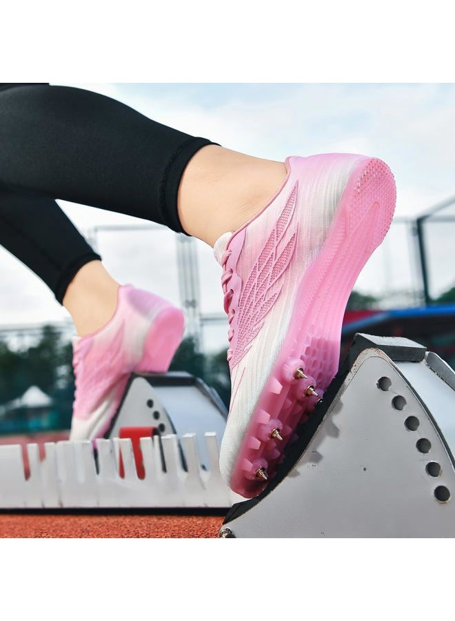 WESHIRUN Track and Field Shoes for Men Women 8 Spikes Boys and Girls Kids Running Racing Shoes, Peach Pink, 6.5 Women/5 Men - Image 2