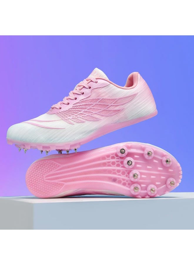 WESHIRUN Track and Field Shoes for Men Women 8 Spikes Boys and Girls Kids Running Racing Shoes, Peach Pink, 6.5 Women/5 Men - Image 3