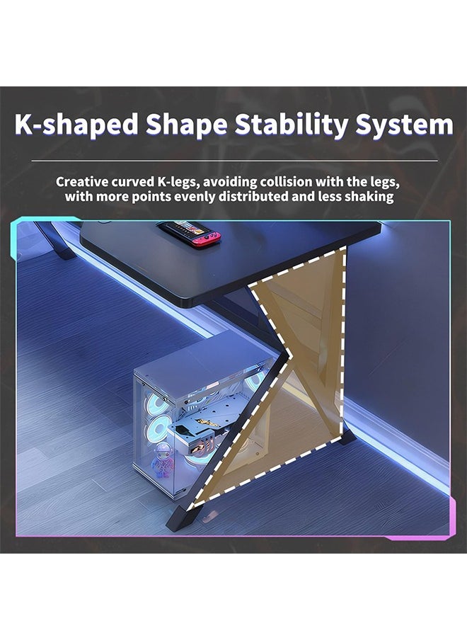 Gaming Desk, 100CM Computer Desk, K-Shaped Gaming Table, PC Gaming Workstation Home Office Desks, Space-saving, Steel Frame Table Legs