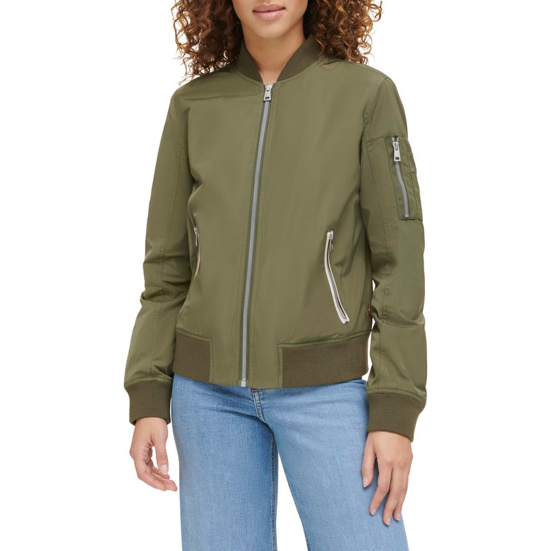 Levi's Women's Poly Bomber Jacket with Contrast Zipper Pockets, Army Green, X-Small - Image 1