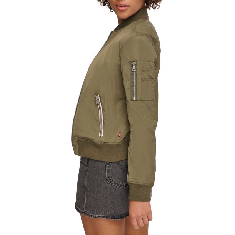 Levi's Women's Poly Bomber Jacket with Contrast Zipper Pockets, Army Green, X-Small - Image 4