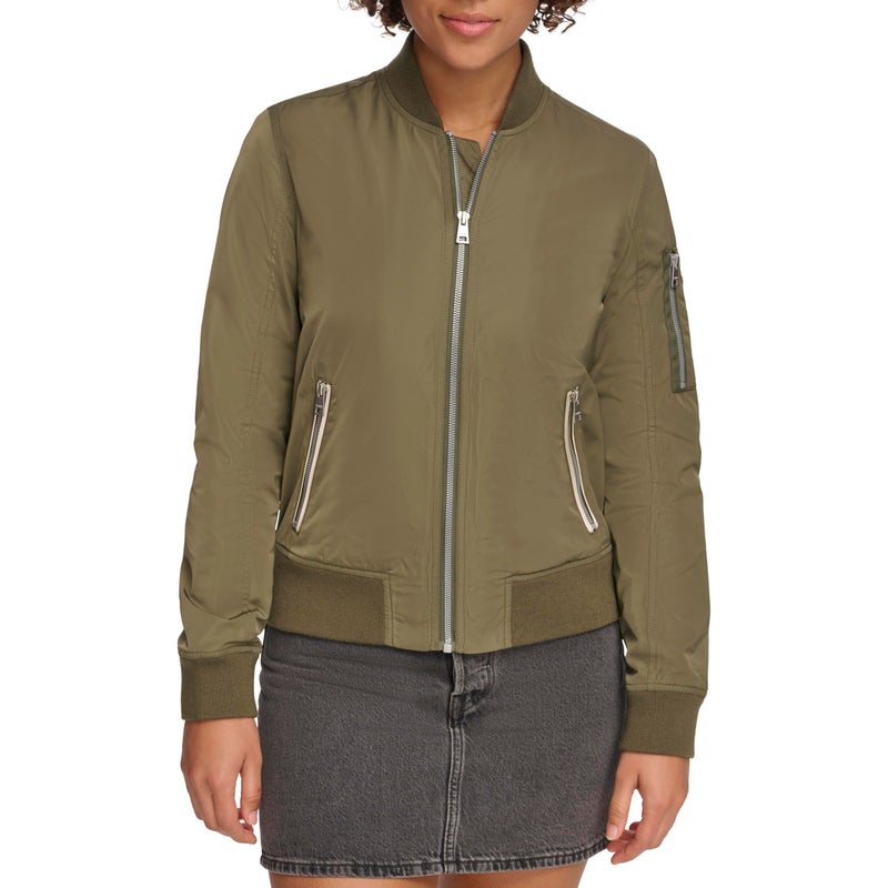Levi's Women's Poly Bomber Jacket with Contrast Zipper Pockets, Army Green, X-Small - Image 3