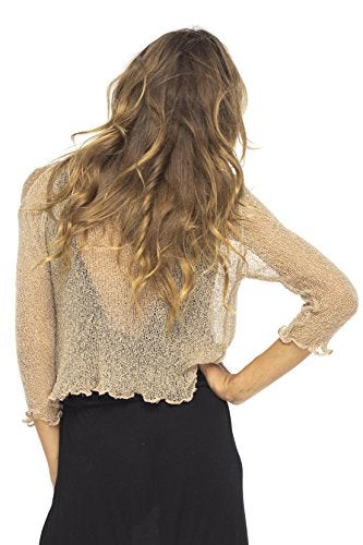 Back From Bali Womens Sheer Shrug Cardigan Sweater Ruffle Lightweight Knit Mocca One Size - Image 2