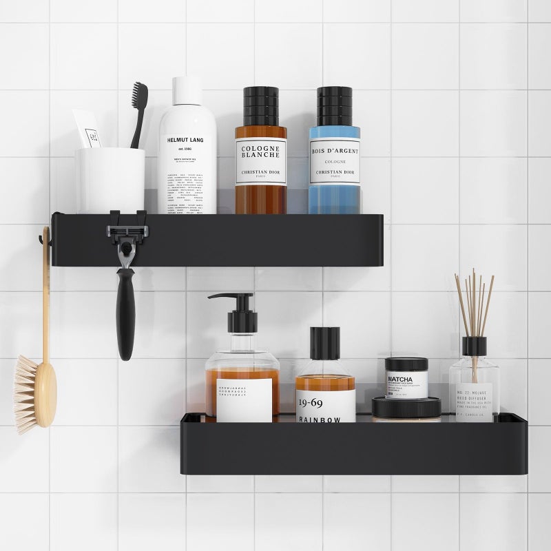 Kitsure Shower Caddy - 2 Pack Rustproof Shower Organizer, Drill-Free & Quick-Dry Shower Shelf for Inside Shower with Large Capacity, Durable Stainless Steel Shower Rack with 4 Hooks, Black - Image 1