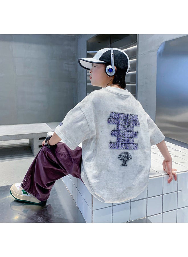 Boys' Summer Fashion Brand Three-dimensional Letter Short-sleeved T-shirt New Children's Boys' Summer Loose Half-sleeved Top