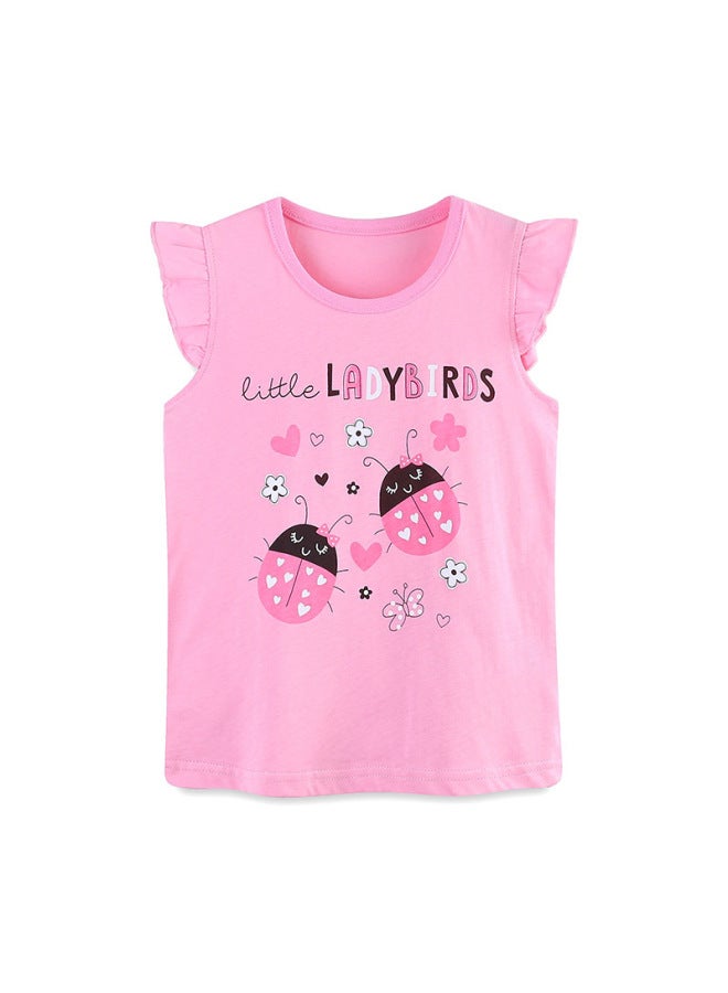 Girls Cartoon Print Short Sleeve T-Shirt – Round Neck, Cotton