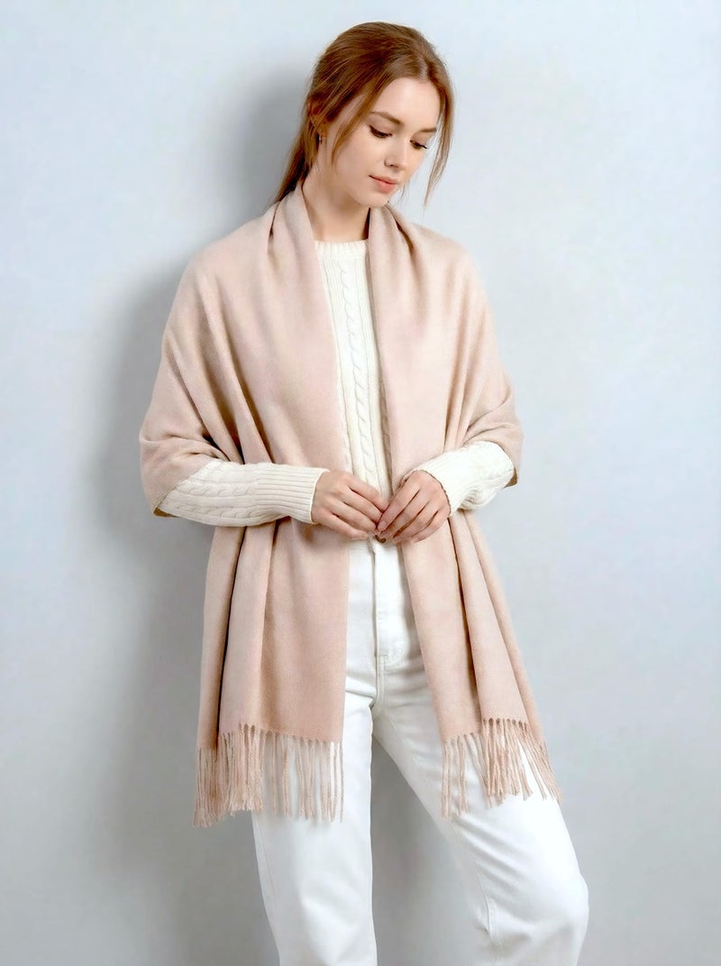 Achillea Warm Cashmere-Feel Winter Scarf for Women â€“ Pashmina Shawl Wrap, Blanket Scarf for Daily Wear, Travel & Cold Weather (Beige) - Image 4