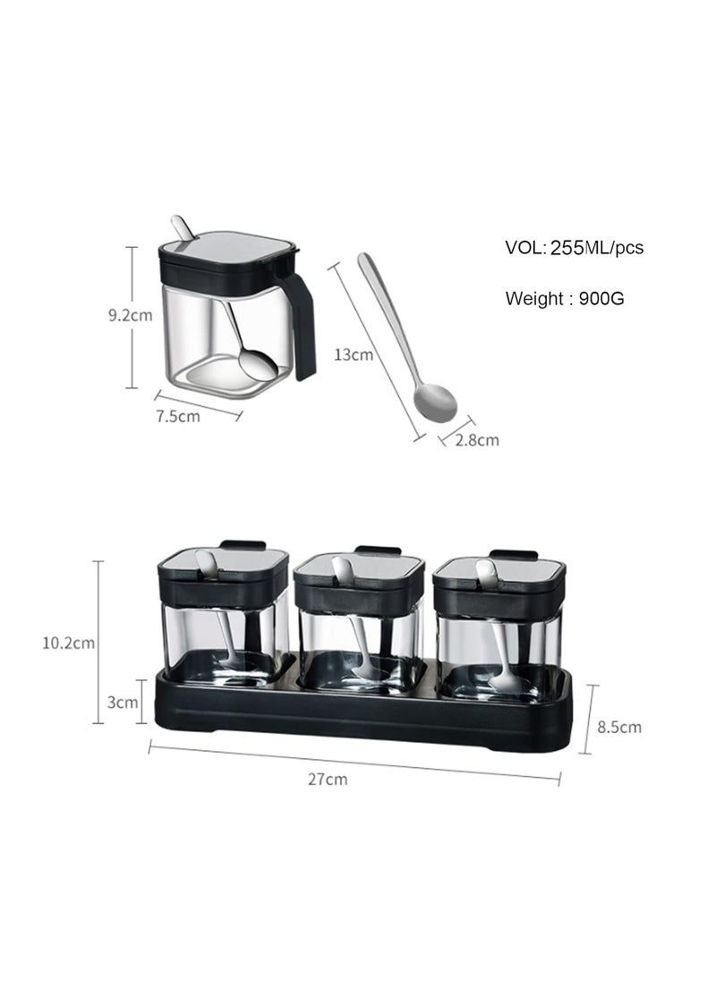 W WBLD W WBLD Glass Condiment Jar Spice Container with Lids and Spoons Square Clear Seasoning Sugar Containers Set with Base Sugar Pepper Salt Spices Bowl for Kitchen Countertop3pcs  - Image 2