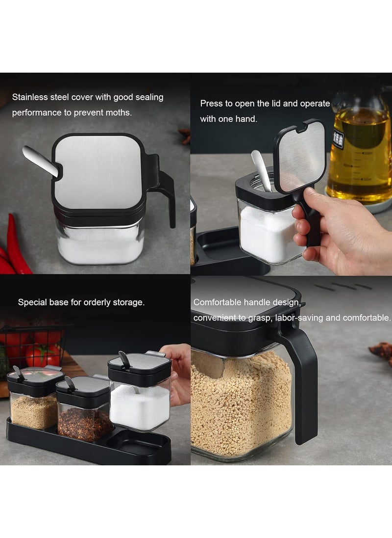 W WBLD W WBLD Glass Condiment Jar Spice Container with Lids and Spoons Square Clear Seasoning Sugar Containers Set with Base Sugar Pepper Salt Spices Bowl for Kitchen Countertop3pcs  - Image 4