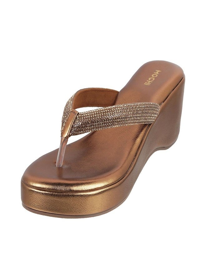 Mochi Women Antic Gold Suede Slip-on Wedges UK/8 EU/41 (35-4995) - Image 1
