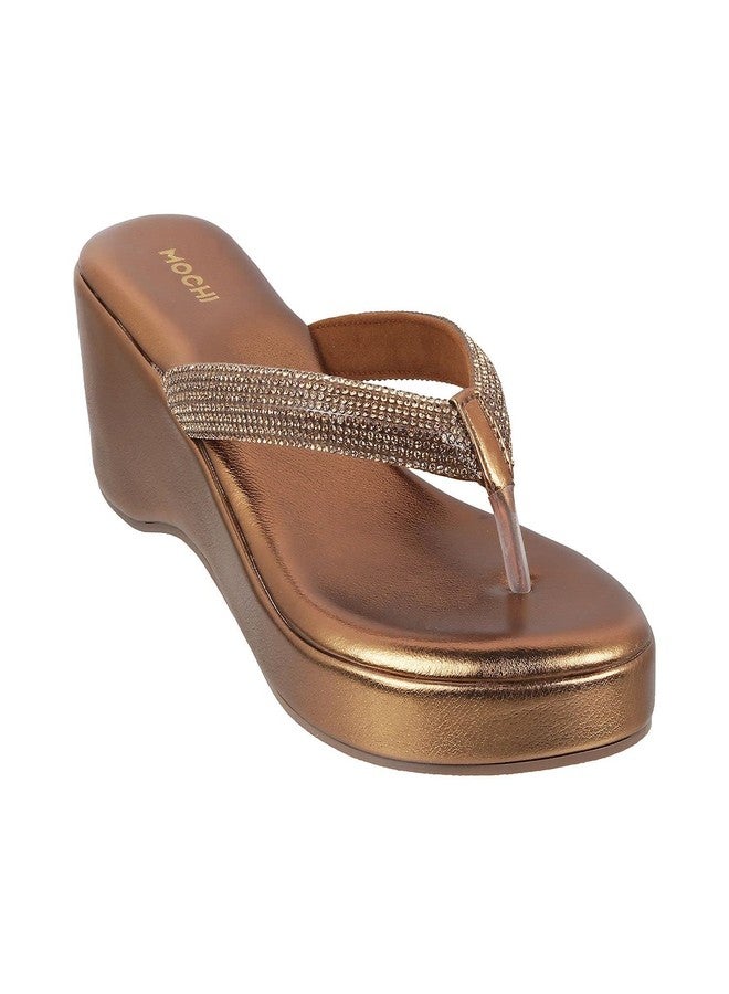 Mochi Women Antic Gold Suede Slip-on Wedges UK/8 EU/41 (35-4995) - Image 2