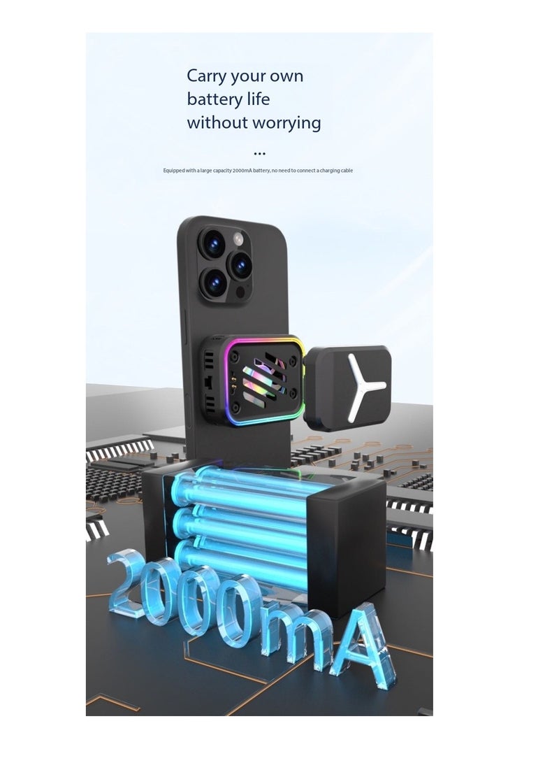 Wireless Phone Cooler,Mobile Phone Cooler Fan,Magnetic Semiconductor Phone Cooler – Back Clip Radiator with USB-Powered RGB Lights & Temp Control, Portable Heatsink with Independent Battery for Gaming, Live Streaming & Universal Smartphones(Black)  - Image 5
