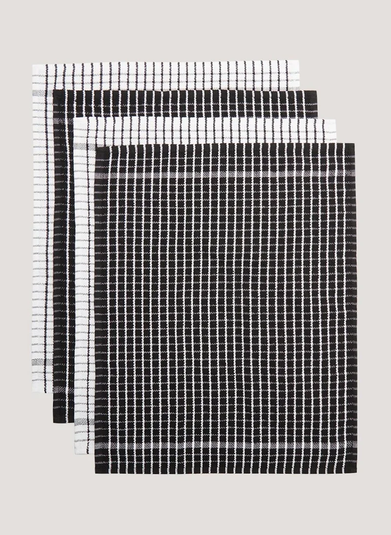 Matalan 4 Pack Black Check Terry Tea Towels (60cm x 45cm)