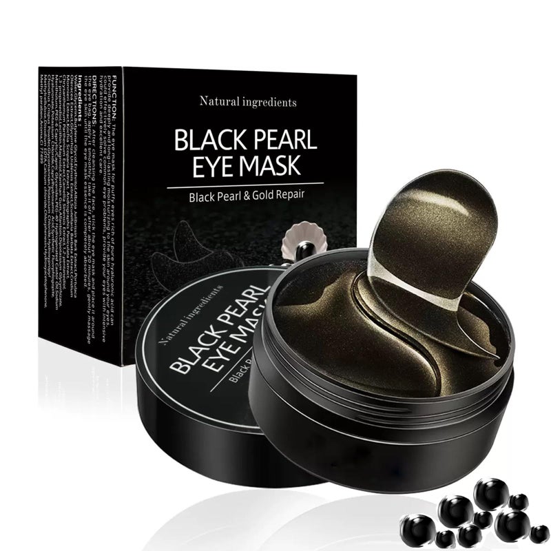 Under Eye Patches Eye Mask Black Pearl Puffy Eyes Dark Circles Brighten Treatments 60PCS Collagen Under Gel Pad for Lighten Wrinkles AntiAging Fine Lines Eye Bags Women Men