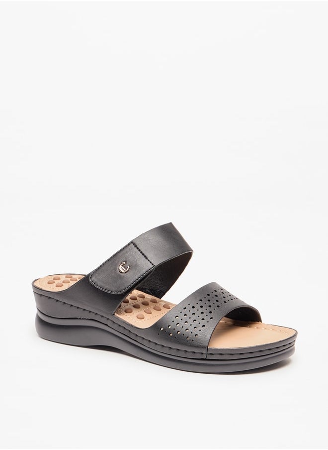 Le Confort Women Laser Cut Slip-On Sandals with Wedge Heel  - Image 1