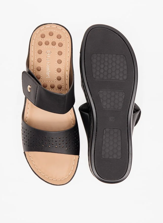 Le Confort Women Laser Cut Slip-On Sandals with Wedge Heel