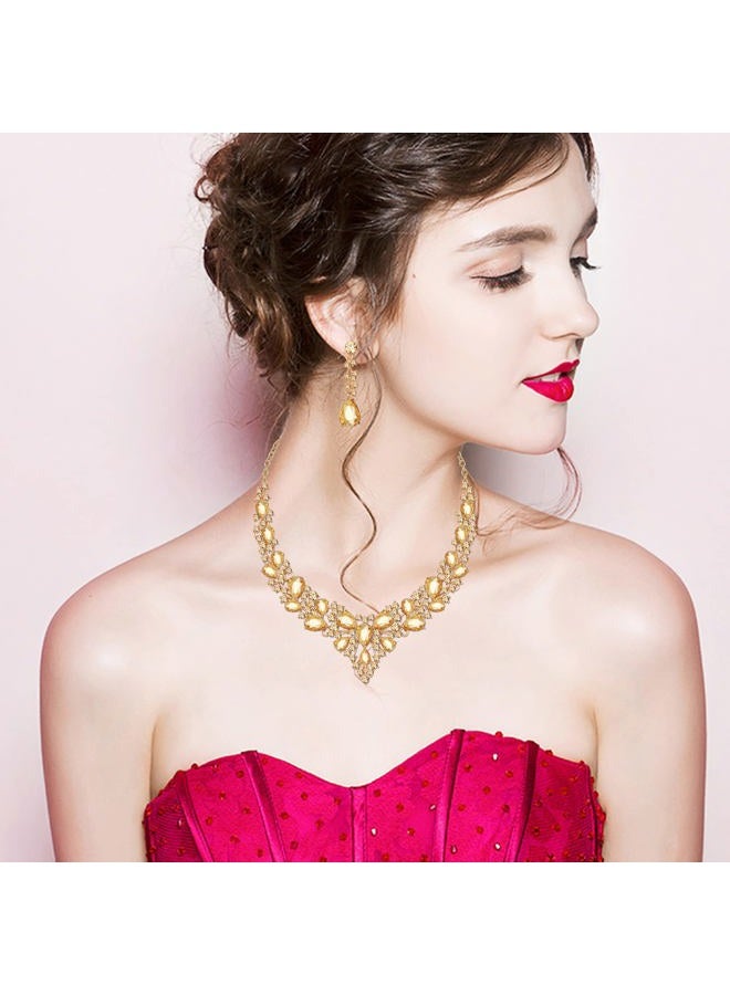 CSY 4 Pcs/Set Austrian Crystal Necklace Earrings Bracelet Ring Bridal Jewelry Sets for Brides Wedding Party Costume Accessories Gifts for Women, Metal, Crystal Rhinestone - Image 2