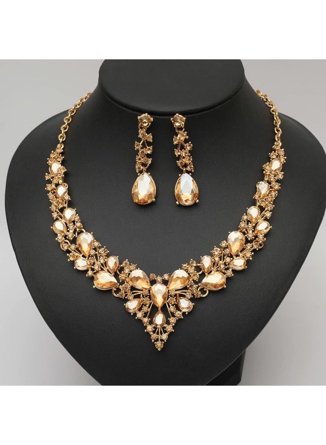 CSY 4 Pcs/Set Austrian Crystal Necklace Earrings Bracelet Ring Bridal Jewelry Sets for Brides Wedding Party Costume Accessories Gifts for Women, Metal, Crystal Rhinestone - Image 3