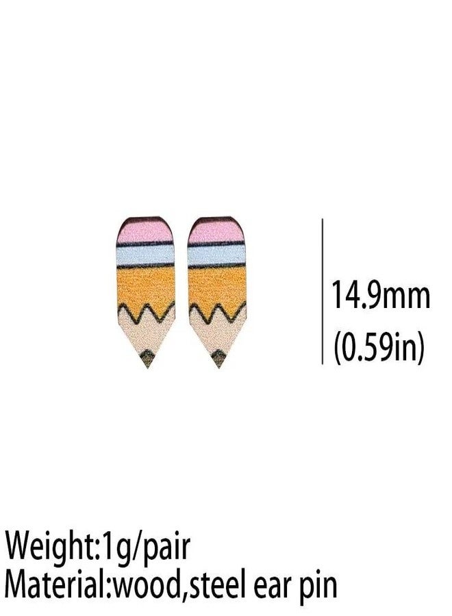 BLUE DROP 4 Pairs Teacher Earrings for Women Wooden Book Rainbow Pencil Apple Stud Earring Jewelry Teacher Appreciation Gifts - Image 2