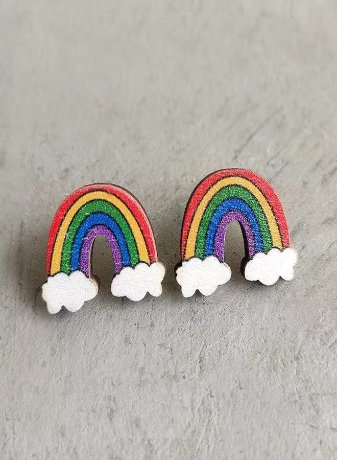 BLUE DROP 4 Pairs Teacher Earrings for Women Wooden Book Rainbow Pencil Apple Stud Earring Jewelry Teacher Appreciation Gifts - Image 4