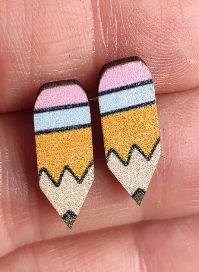 BLUE DROP 4 Pairs Teacher Earrings for Women Wooden Book Rainbow Pencil Apple Stud Earring Jewelry Teacher Appreciation Gifts - Image 3