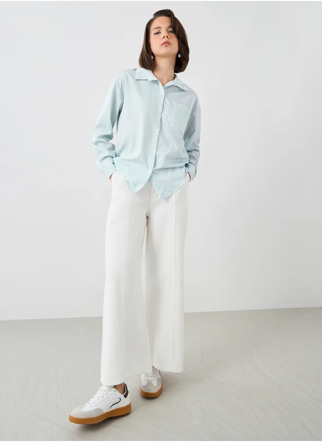 ستايلي Styli Checked Spread Collar Oversized Shirt