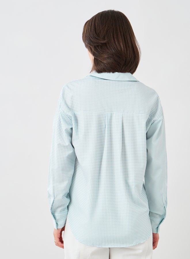 Styli Styli Checked Spread Collar Oversized Shirt  - Image 5