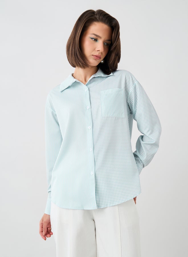 Styli Styli Checked Spread Collar Oversized Shirt  - Image 3