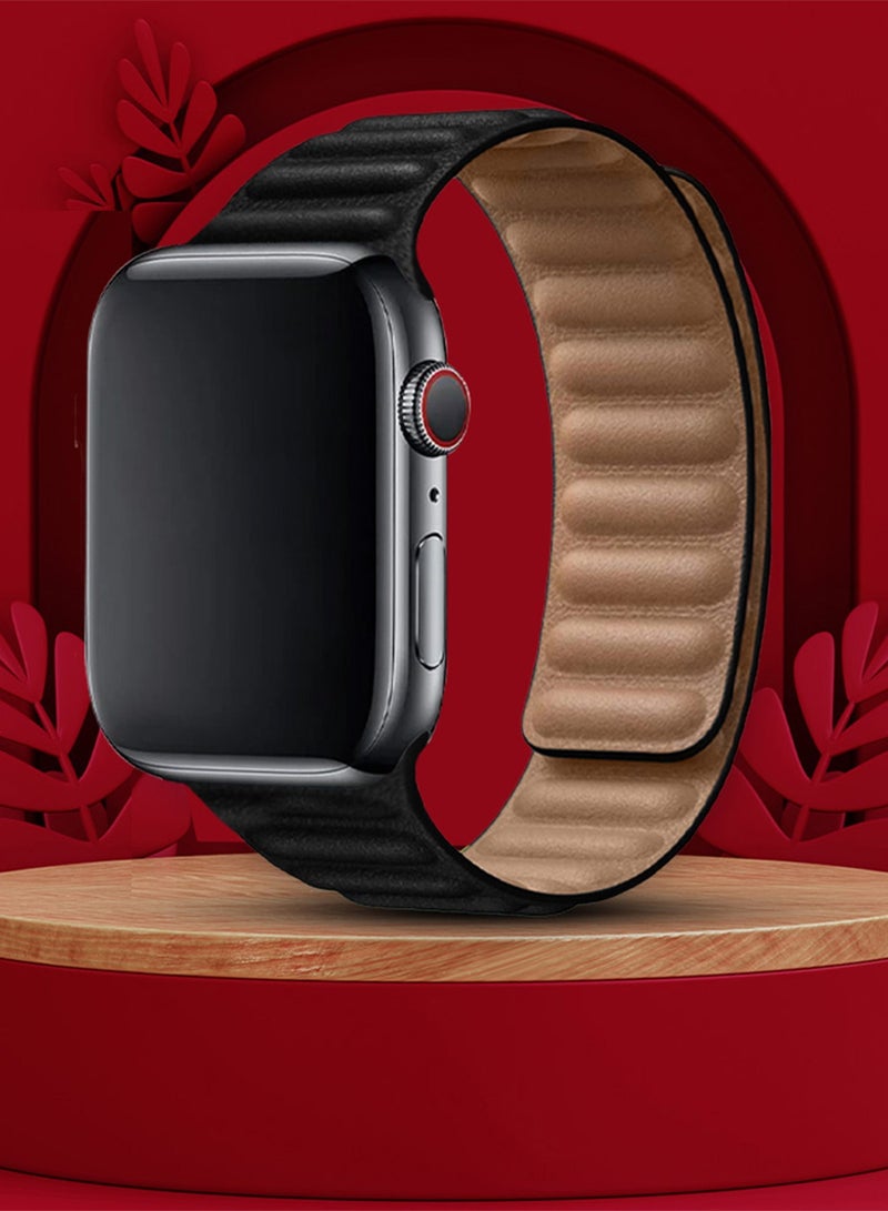 CATANES Replacement Band for Apple Watch Band 38mm 40mm 41mm (42mm Series 10) – Leather Link Strap Magnetic Loop Adjustable Bracelet - Black - Image 4