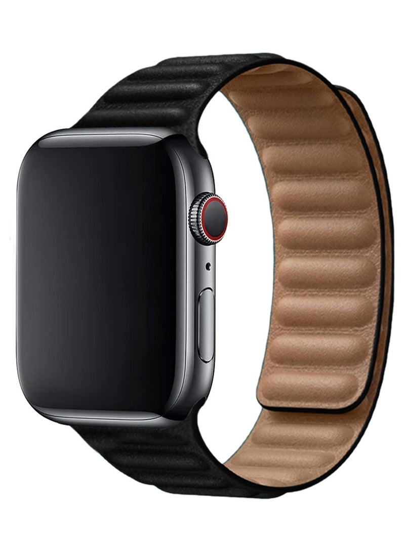 CATANES Replacement Band for Apple Watch Band 38mm 40mm 41mm (42mm Series 10) – Leather Link Strap Magnetic Loop Adjustable Bracelet - Black - Image 2