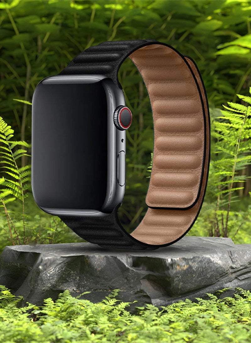 CATANES Replacement Band for Apple Watch Band 38mm 40mm 41mm (42mm Series 10) – Leather Link Strap Magnetic Loop Adjustable Bracelet - Black - Image 5