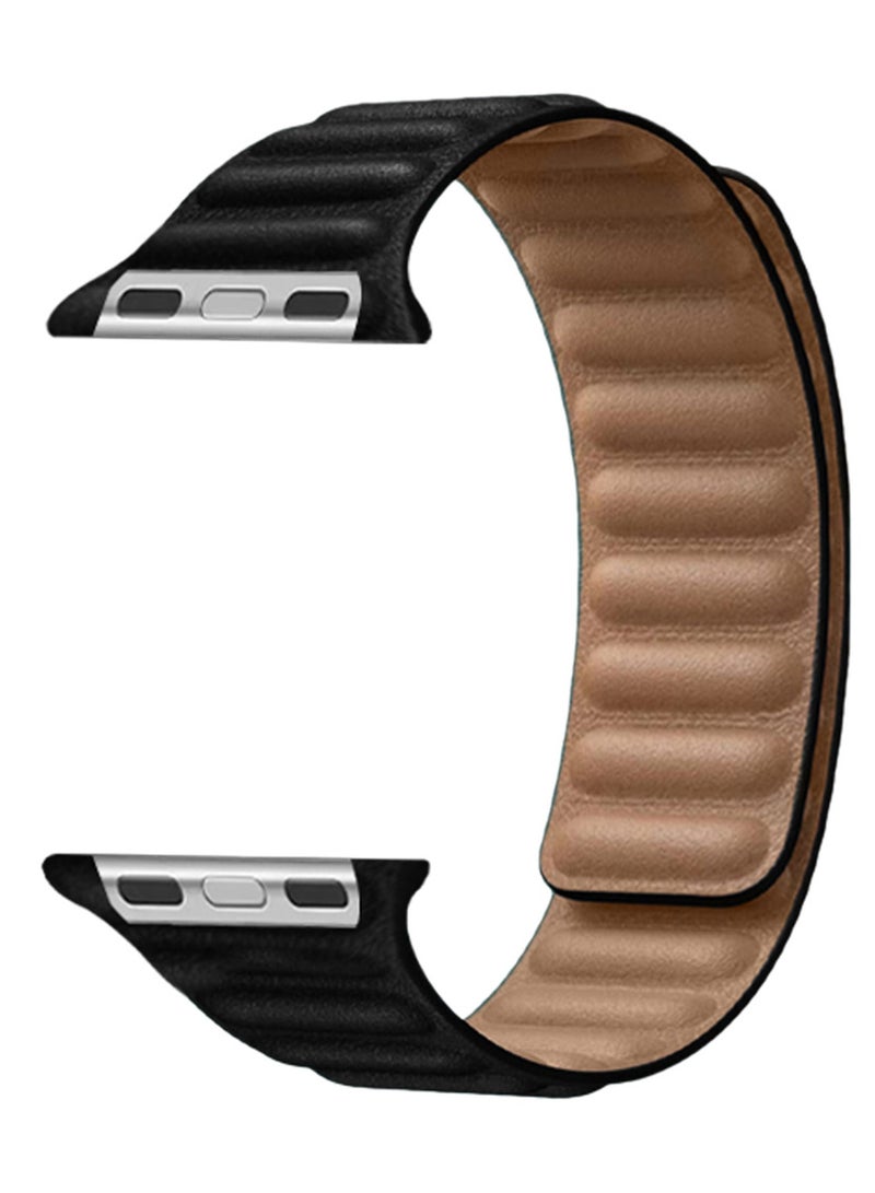 CATANES Replacement Band for Apple Watch Band 38mm 40mm 41mm (42mm Series 10) – Leather Link Strap Magnetic Loop Adjustable Bracelet - Black - Image 1
