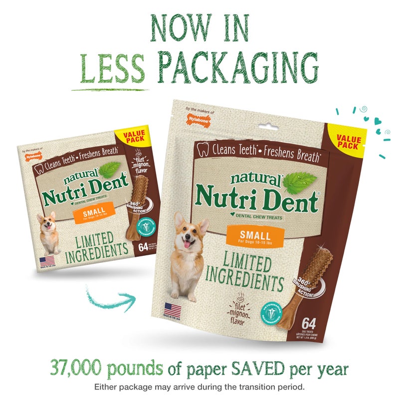 Nylabone Nutri Dent Dog Dental Chews - Natural Dog Teeth Cleaning & Breath Freshener - Dental Treats for Dogs - Filet Mignon Flavor, Small (64 Count) - Image 2