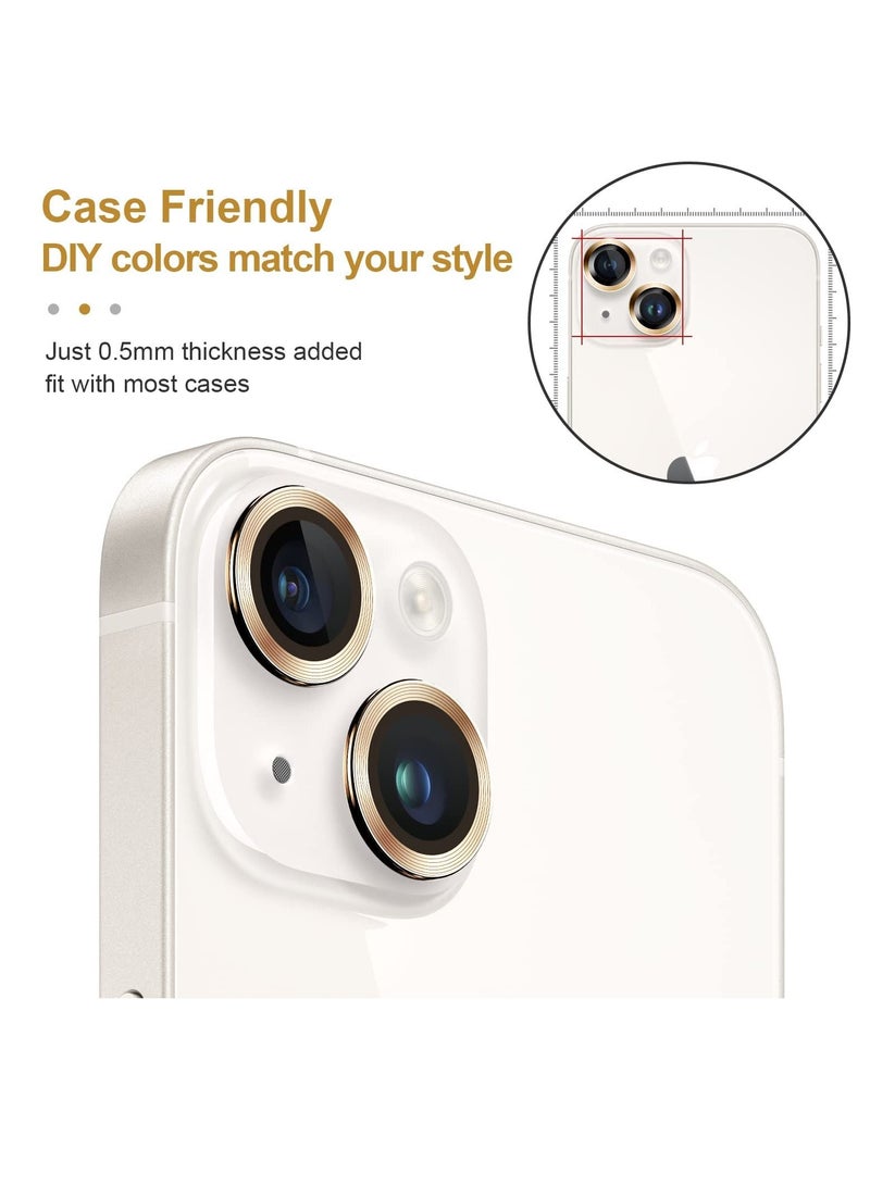 KASTWAVE KASTWAVE for iPhone 14 / 14 Plus Camera Lens Protector, 9H Tempered Glass Camera Cover Screen Protector Metal Individual Ring Protector for iPhone 14 and iPhone 14 Plus (2 Set, Gold) - Image 5