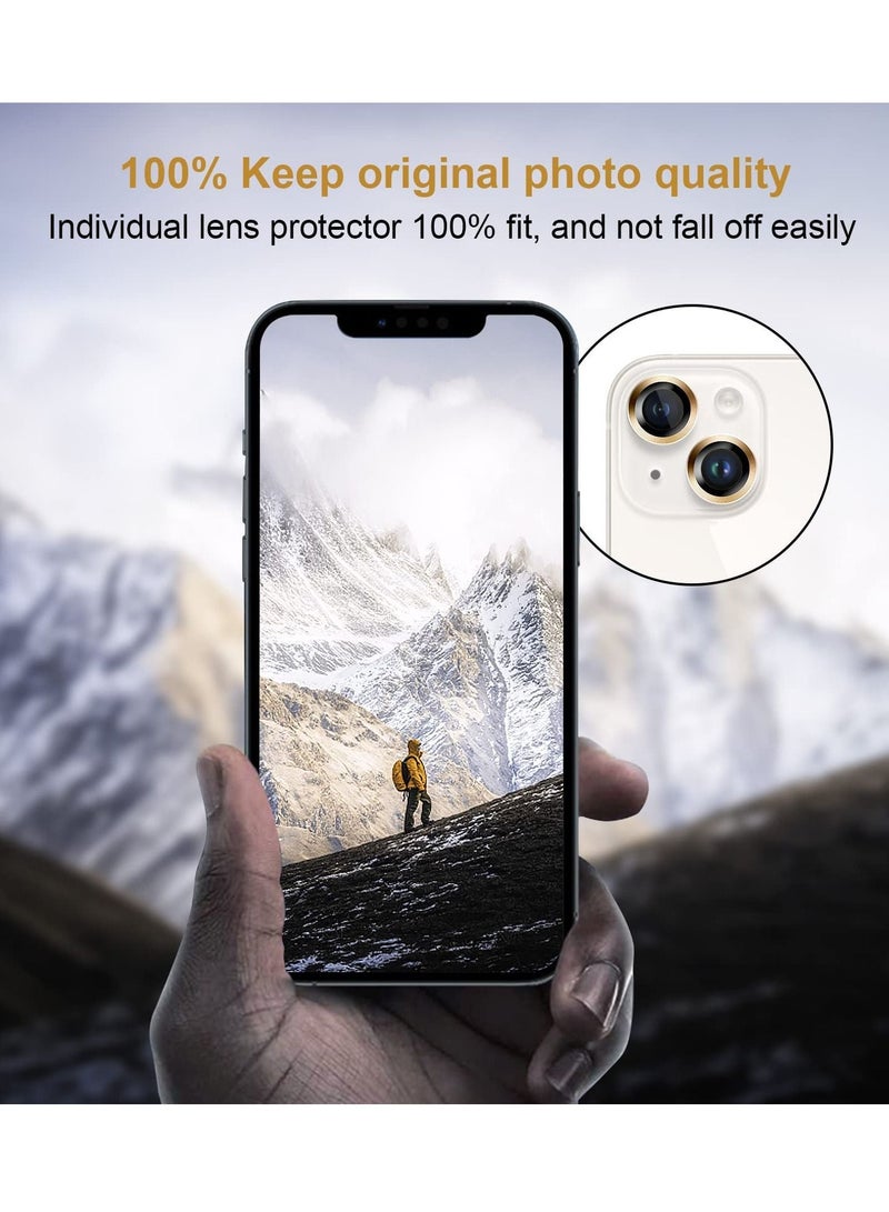 KASTWAVE KASTWAVE for iPhone 14 / 14 Plus Camera Lens Protector, 9H Tempered Glass Camera Cover Screen Protector Metal Individual Ring Protector for iPhone 14 and iPhone 14 Plus (2 Set, Gold) - Image 4