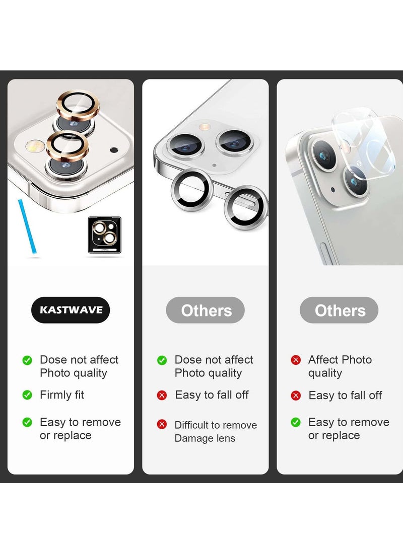 KASTWAVE KASTWAVE for iPhone 14 / 14 Plus Camera Lens Protector, 9H Tempered Glass Camera Cover Screen Protector Metal Individual Ring Protector for iPhone 14 and iPhone 14 Plus (2 Set, Gold) - Image 3