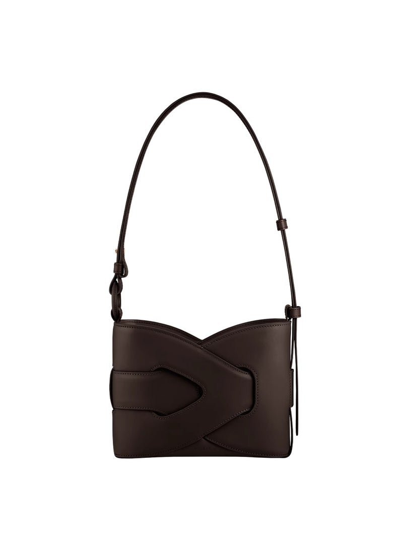 Generic - Polene Woven Bucket Bag High-End Feel Genuine Leather New Style Nodde Geometric Design Niche Brand Underarm Bag Ebony - Image 1
