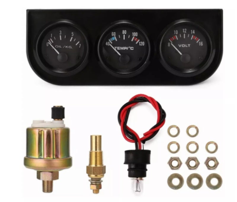 Automotive Gauges 3-In-1 Black - Easy To Install 12V Vehicle Monitoring Gauge With Durable Seismic Resistance for Car Modification Racing Cars