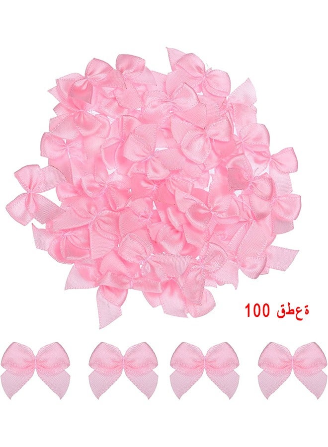 HS 100 Pcs Mini Satin Ribbon Bow Flowers For DIY Crafts Baby Shower Crafts Decoration, Hair Accessories, Bottles, Scrapbooking, Cupcakes, Wedding And Gift Wrapping (Pink) - Image 1