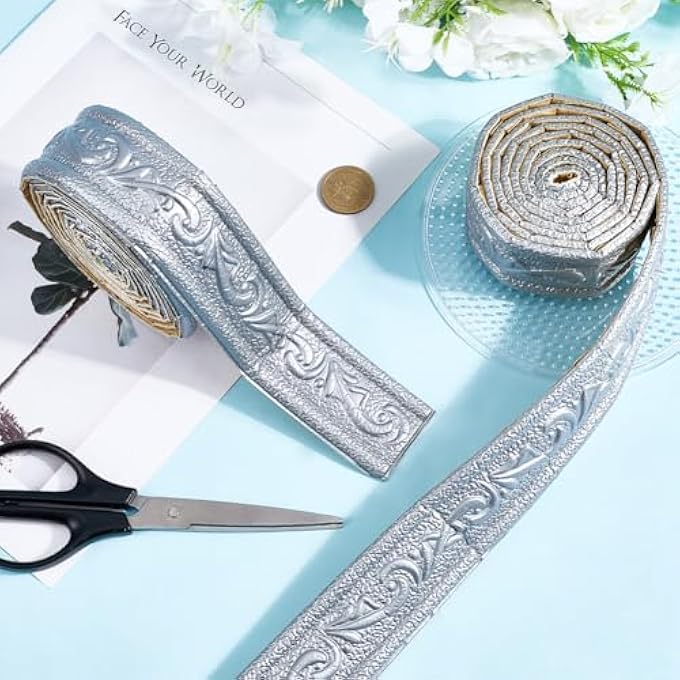 180X2IN SILVER GRAY FOAM MOLDING TRIM CROWN 3D FLORAL PEEL AND STICK SELF ADHESIVE FLEXIBLE STICKY EDGING LINES BASEBOARD WALL SKIRTING STICKERS FOR WALLPAPER MIRROR CEILING HOTEL DIY DECOR - Image 3