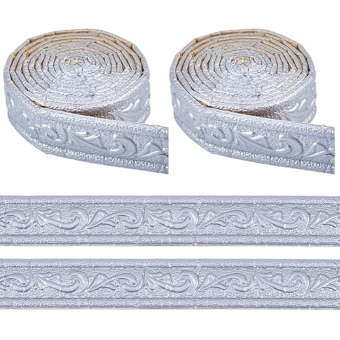180X2IN SILVER GRAY FOAM MOLDING TRIM CROWN 3D FLORAL PEEL AND STICK SELF ADHESIVE FLEXIBLE STICKY EDGING LINES BASEBOARD WALL SKIRTING STICKERS FOR WALLPAPER MIRROR CEILING HOTEL DIY DECOR - Image 1
