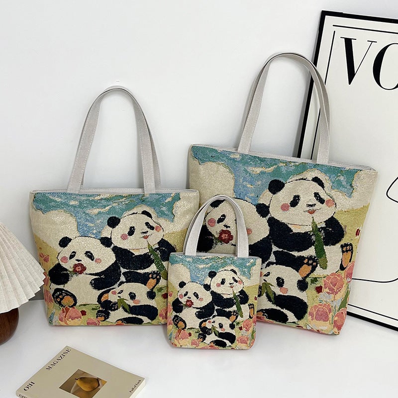 Factory Double-Sided Gold Embroidered Cloth Bag Large Capacity Mommy Bag Portable Shoulder Bag Ethnic Style Large Capacity Bag - Image 1