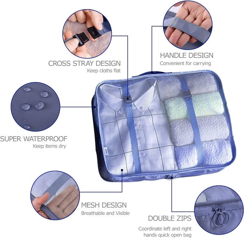Porslin 8-Set Packing Cubes for Travel Organiser Bags and Packing Bags for Travelling, Luggage Organiser Set with Mesh Travel Clothes Organizer Bag, Shoe Bag, Toiletry Pouch & Laundry Bag - Image 5