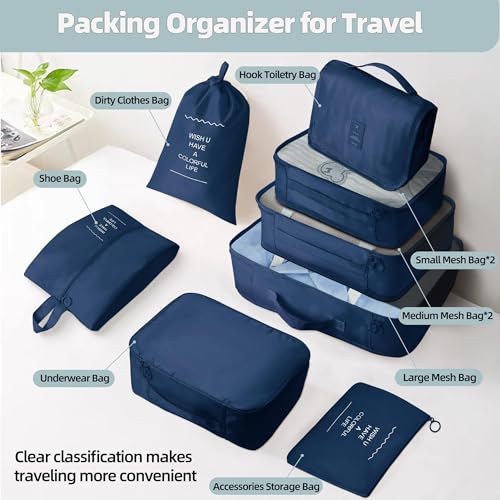 Porslin 8-Set Packing Cubes for Travel Organiser Bags and Packing Bags for Travelling, Luggage Organiser Set with Mesh Travel Clothes Organizer Bag, Shoe Bag, Toiletry Pouch & Laundry Bag - Image 2