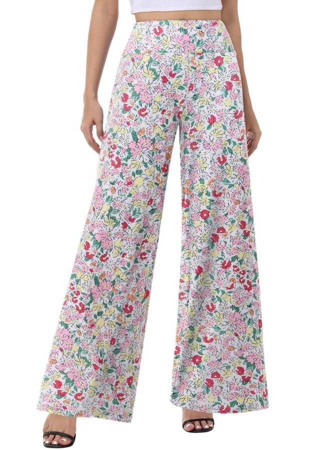 ZOOSIXX Wide Leg Palazzo Pants for Women - High Waist Casual Beach Lounge Pants Loose Dress Pants Stretchy Trousers - Image 1